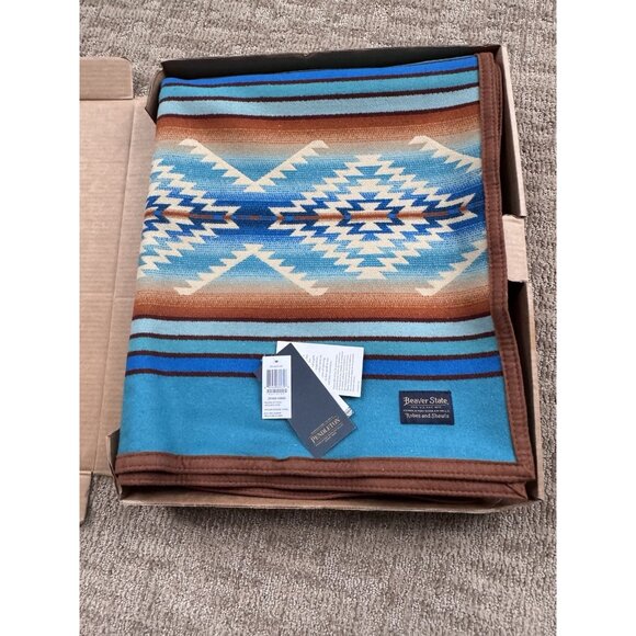 NWT Pendleton Beaver State Pagosa Springs Jacquard Robe Blanket Turquoise Box - Picture 5 of 12